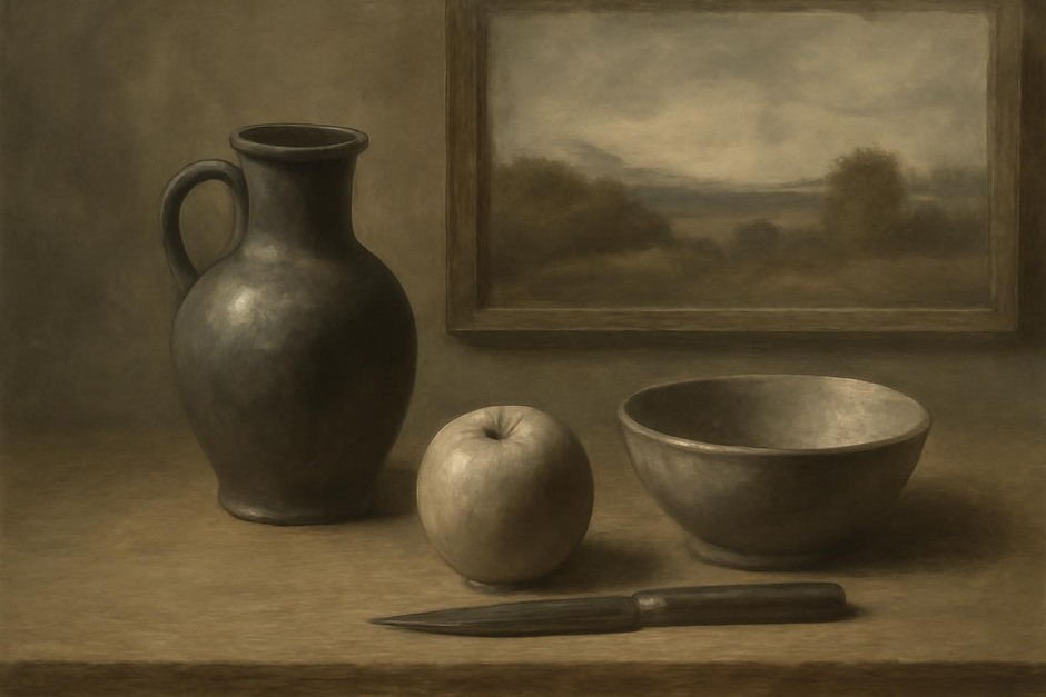 Study of tonal values in a still life painting