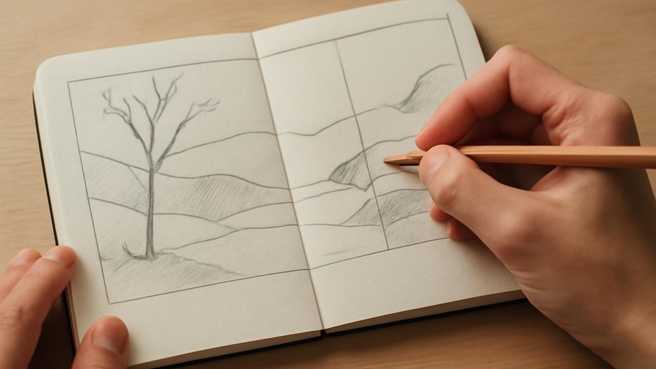 Simplified layout study inspired by folding screen composition