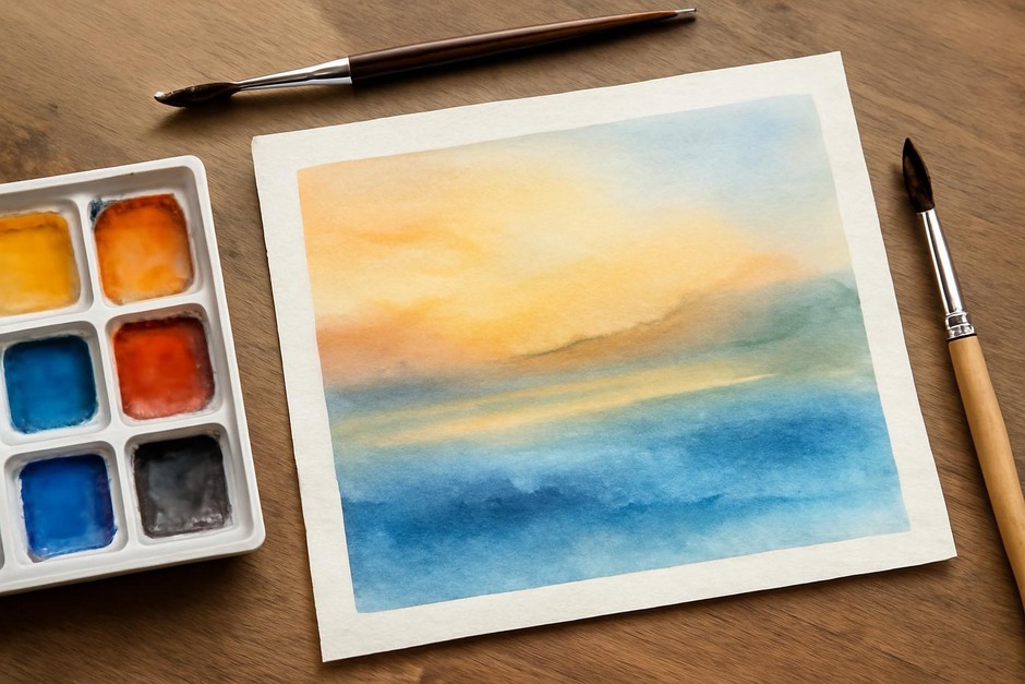 Warm and cool layered watercolour washes